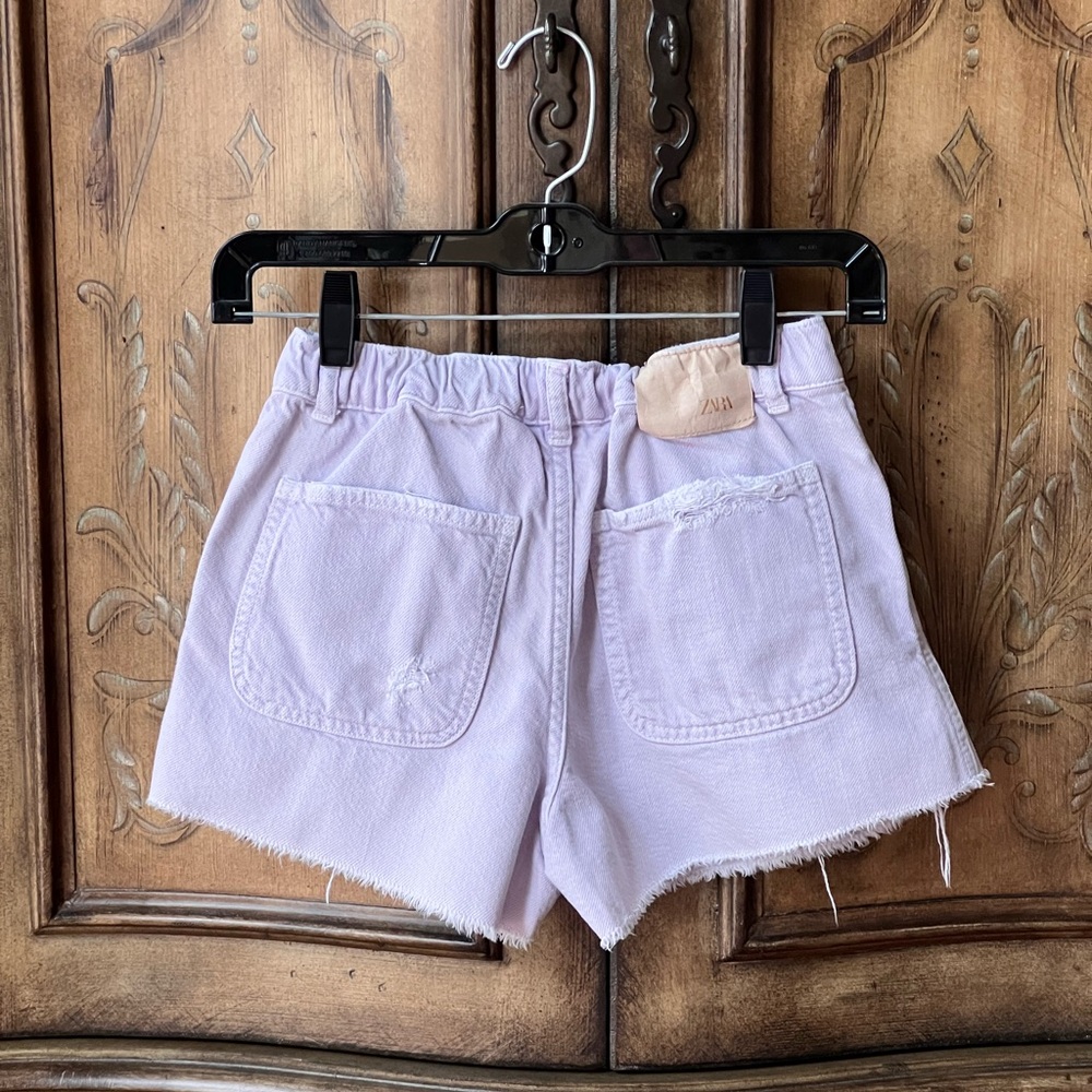 Zara Girls Pastel Purple Denim Shorts Distressed Snap Button Front Sz 9/10 - Picture 5 of 16